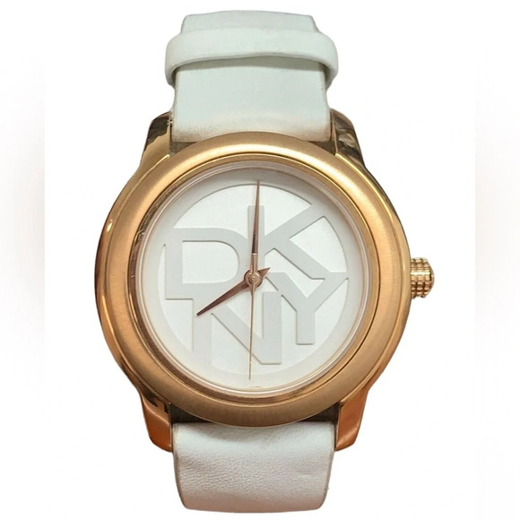 🎉HP🎉 DKNY white Genuine White leather Strap Logo Dial Rose gold tone wa… - Picture 10 of 10